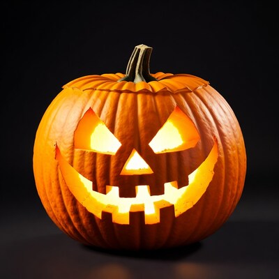 Lit Jack-o-Lantern Pumpkin