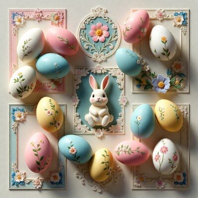 Decorated Easter Eggs with Bunny