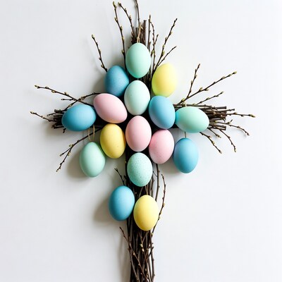 Easter Eggs on Pussy Willow Cross