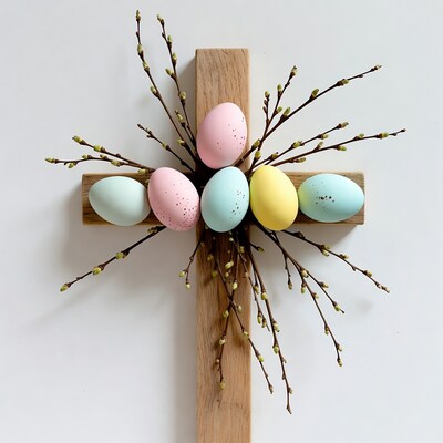 Easter Eggs on Wooden Cross