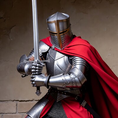 Knight Holding Sword in Armor