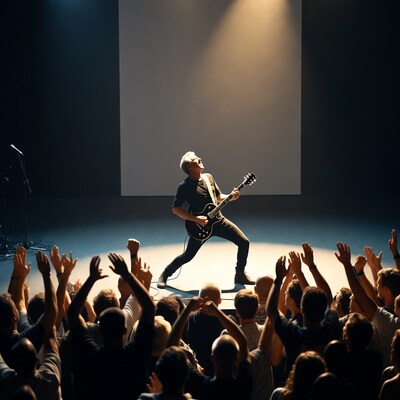 Man playing electric guitar on stage