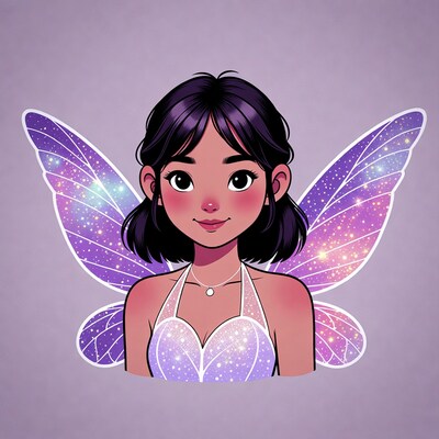 Asian girl with galaxy fairy wings
