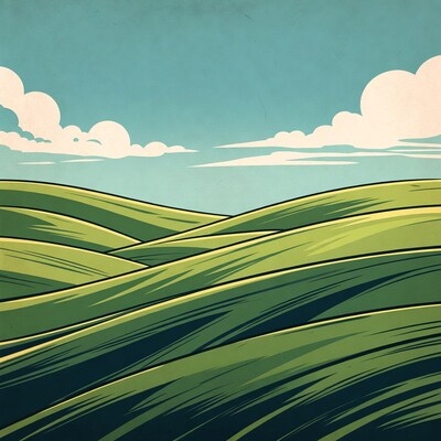 Rolling Green Hills Under Blue Sky