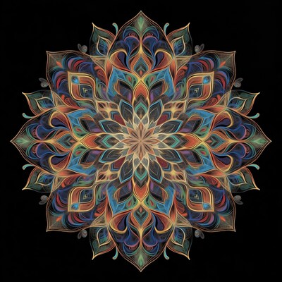 Colorful Mandala on Black Background
