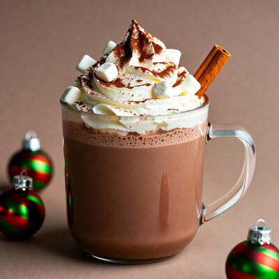 Hot Chocolate with Whipped Cream and Christmas Ornaments