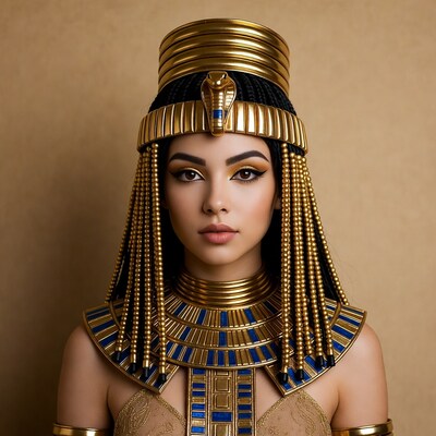 Egyptian woman in golden pharaoh headdress
