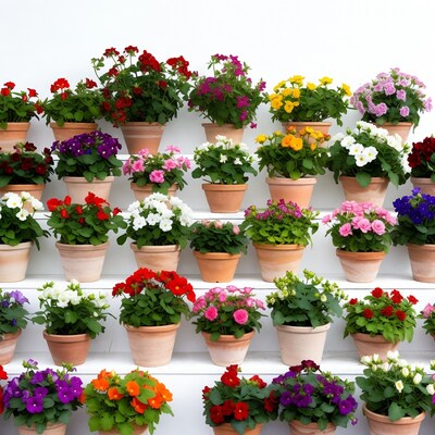 Colorful Geraniums in Terracotta Pots