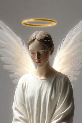 Female Angel Statue with Halo and Wings