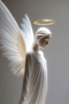 White winged angel with halo