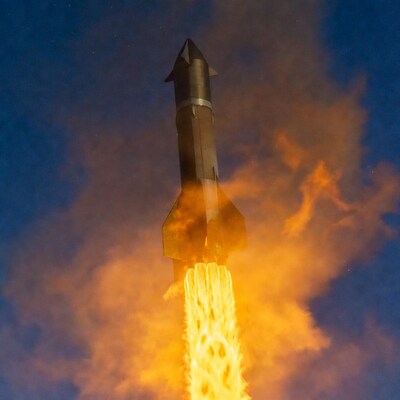 Starship Rocket Launching at Night