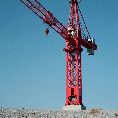 Red Tower Crane on Gravel