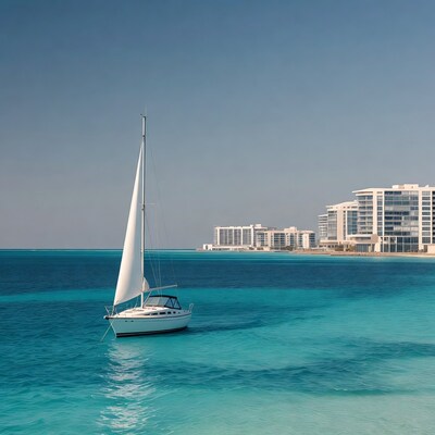 White sailboat on turquoise sea