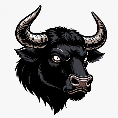 Angry Black Bull Head Illustration