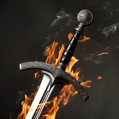 Flaming Medieval Sword with Cross