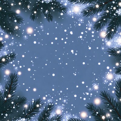 Christmas Fir Branches Snowy Border