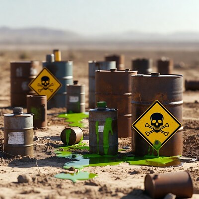 Toxic Waste Barrels Leaking Green Sludge