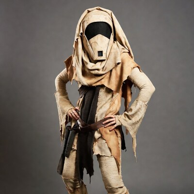 Person in ragged Star Wars mask costume