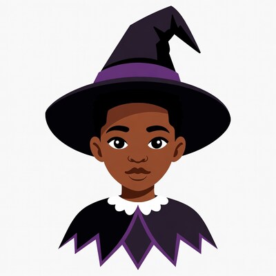 African-American boy in witch costume