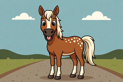 Cartoon foal standing on road