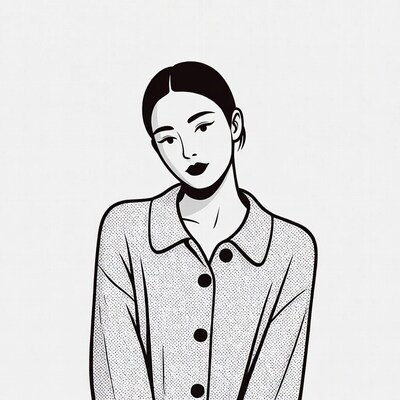 Asian woman in collared sweater illustration