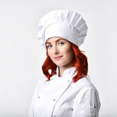 Redhead woman in chef uniform