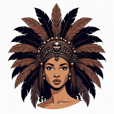 African woman in feathered headdress