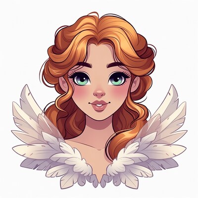 Angel girl with red hair and wings