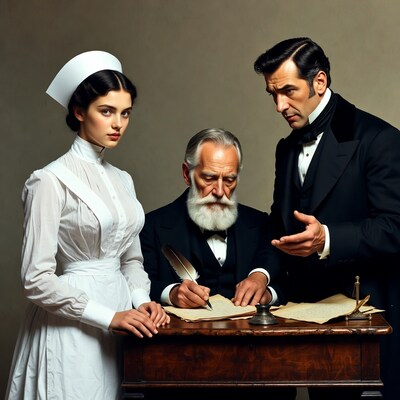 Nurse and men signing documents