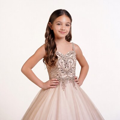 Girl in Beaded Pink Ball Gown