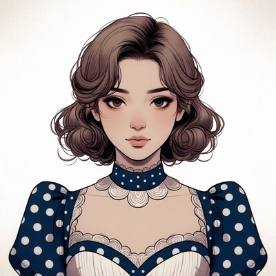 Woman in polka dot vintage dress