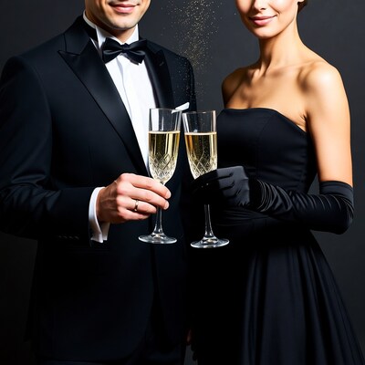 Couple toasting champagne glasses