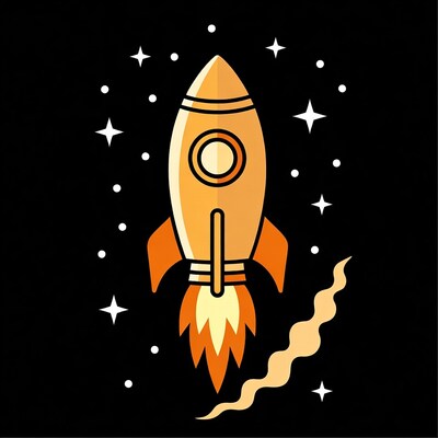 Orange Rocket Launching in Space