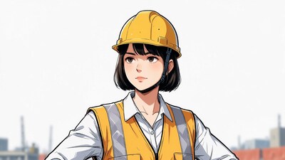 Anime woman in yellow hard hat