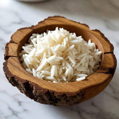 White Rice in Wooden Bowl