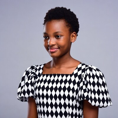 African girl in black white dress