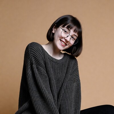 Smiling girl with bob haircut and glasses