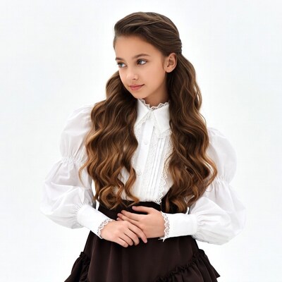 Girl in white blouse and brown skirt