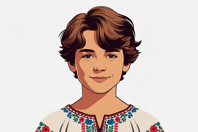 Boy in embroidered Ukrainian shirt illustration