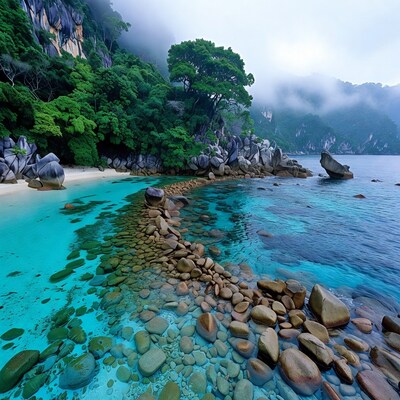 Turquoise Lagoon with Granite Boulders Beach