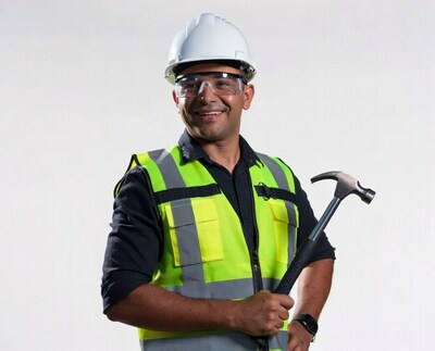 Man in hard hat holding hammer