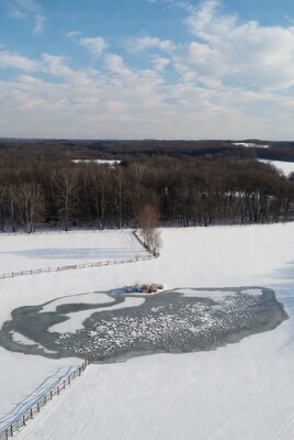 Frozen Pond in Snowy Field