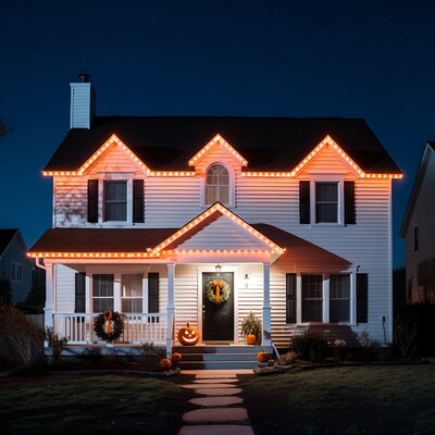 Halloween Decorated House at Night