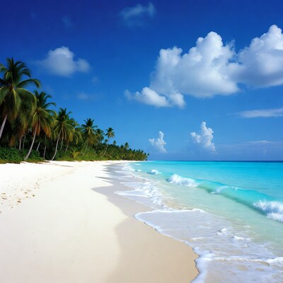 Tropical white sand beach with palms