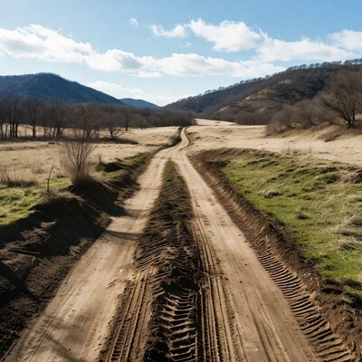 Dirt Road Through Mountain Valley