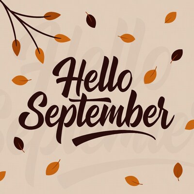 Hello September Autumn Leaves Illustration