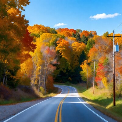 Autumn road through colorful forest