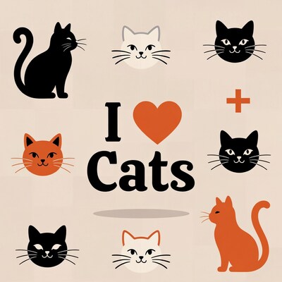 I Love Cats illustration with clipart