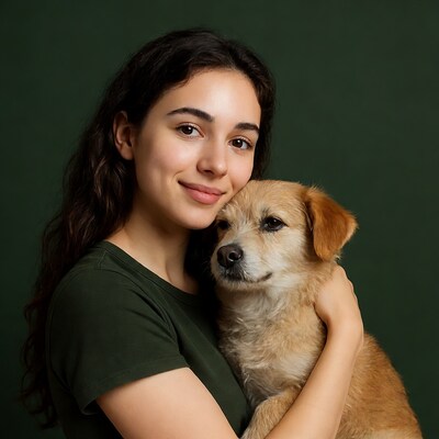 Girl hugging cute puppy