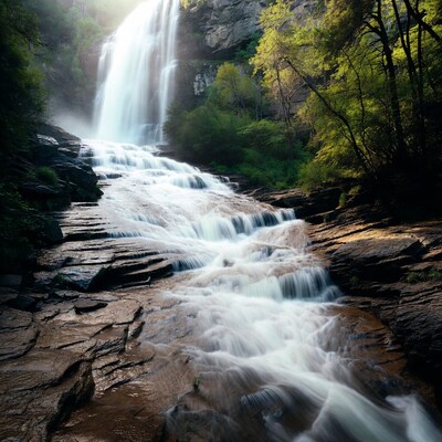 Majestic waterfall cascading over rocks